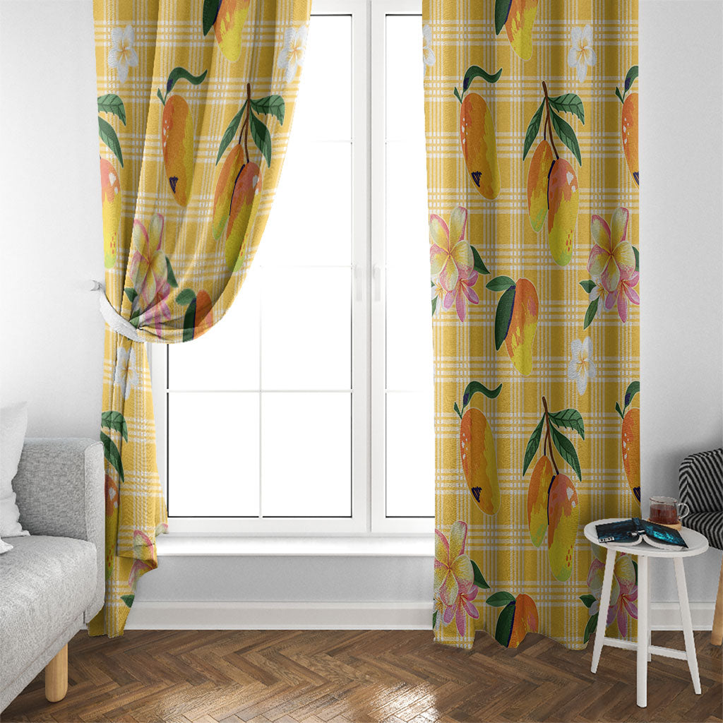 Aloha Hawaii Palaka Print Mango Plumeria Window Curtain Fresh Lemon LT7 - Polynesian Pride