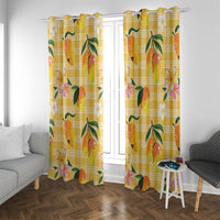 Aloha Hawaii Palaka Print Mango Plumeria Window Curtain Fresh Lemon LT7 With Grommets Yellow - Polynesian Pride