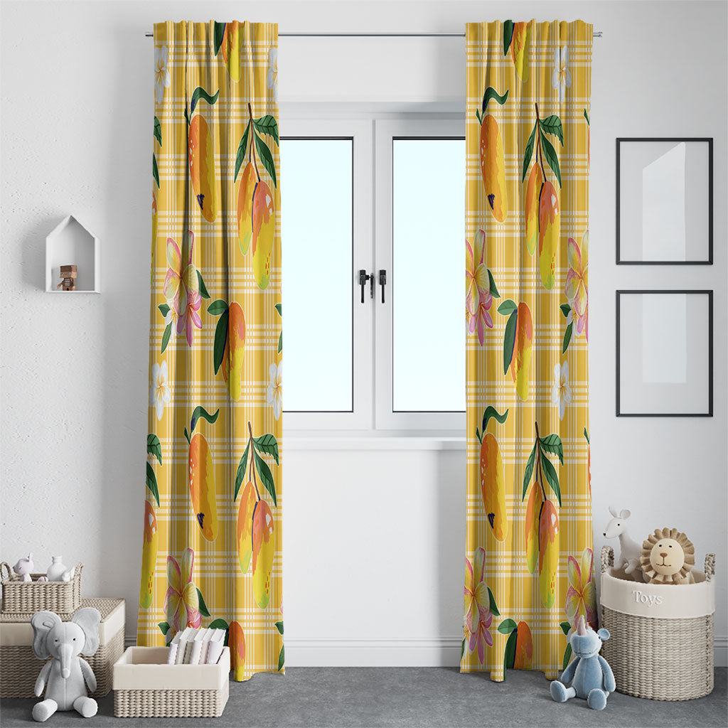 Aloha Hawaii Palaka Print Mango Plumeria Window Curtain Fresh Lemon LT7 - Polynesian Pride