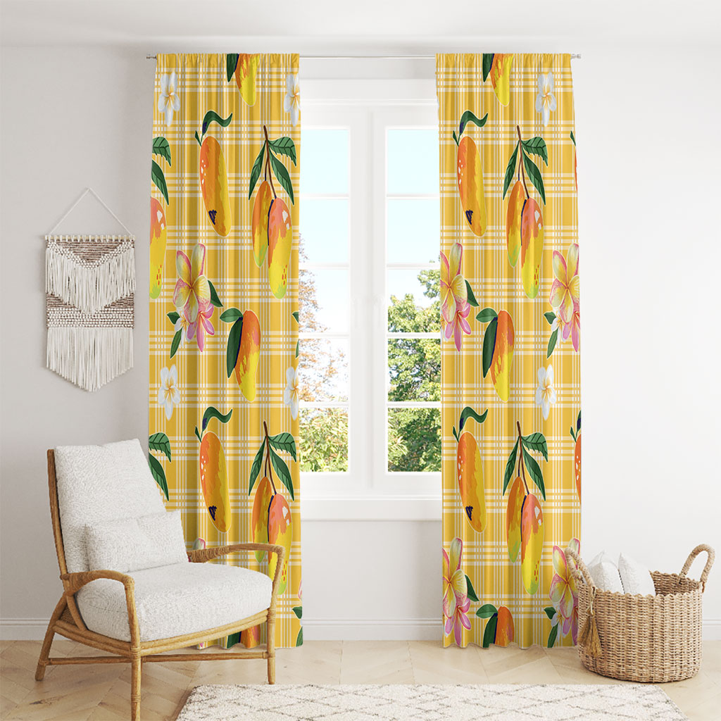 Aloha Hawaii Palaka Print Mango Plumeria Window Curtain Fresh Lemon LT7 - Polynesian Pride