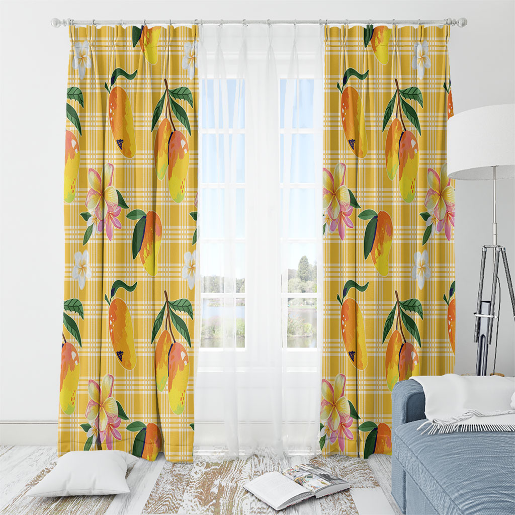 Aloha Hawaii Palaka Print Mango Plumeria Window Curtain Fresh Lemon LT7 - Polynesian Pride