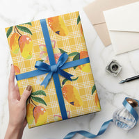 Aloha Hawaii Palaka Print Mango Plumeria Wrapping Paper Fresh Lemon LT7 - Polynesian Pride