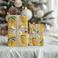 Aloha Hawaii Palaka Print Mango Plumeria Wrapping Paper Fresh Lemon LT7 - Polynesian Pride