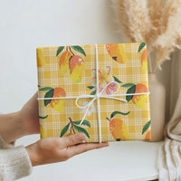 Aloha Hawaii Palaka Print Mango Plumeria Wrapping Paper Fresh Lemon LT7 - Polynesian Pride