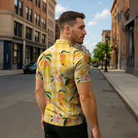 Aloha Hawaii Palaka Print Mango Plumeria Zipper Polo Shirt Fresh Lemon LT7 - Polynesian Pride
