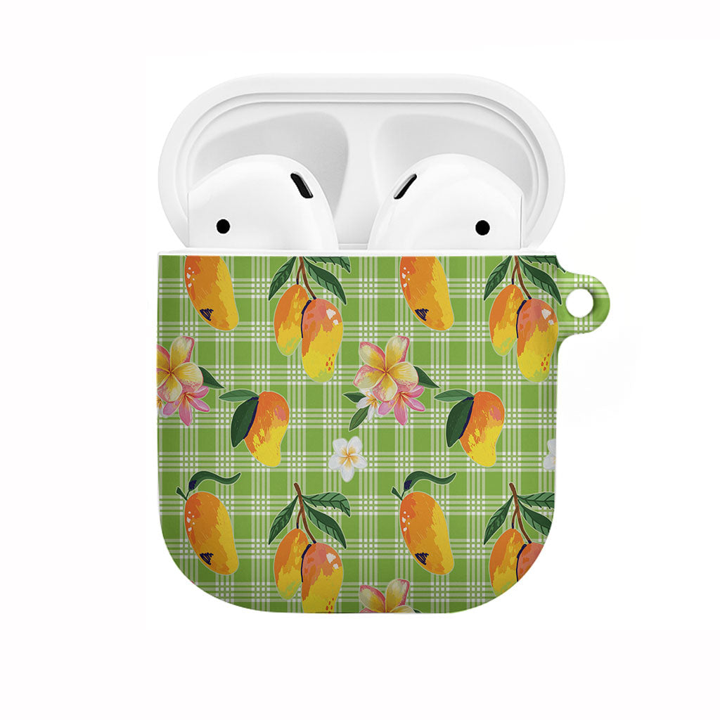 Aloha Hawaii Palaka Print Mango Plumeria AirPods Case Cool Mint LT7 Mint - Polynesian Pride