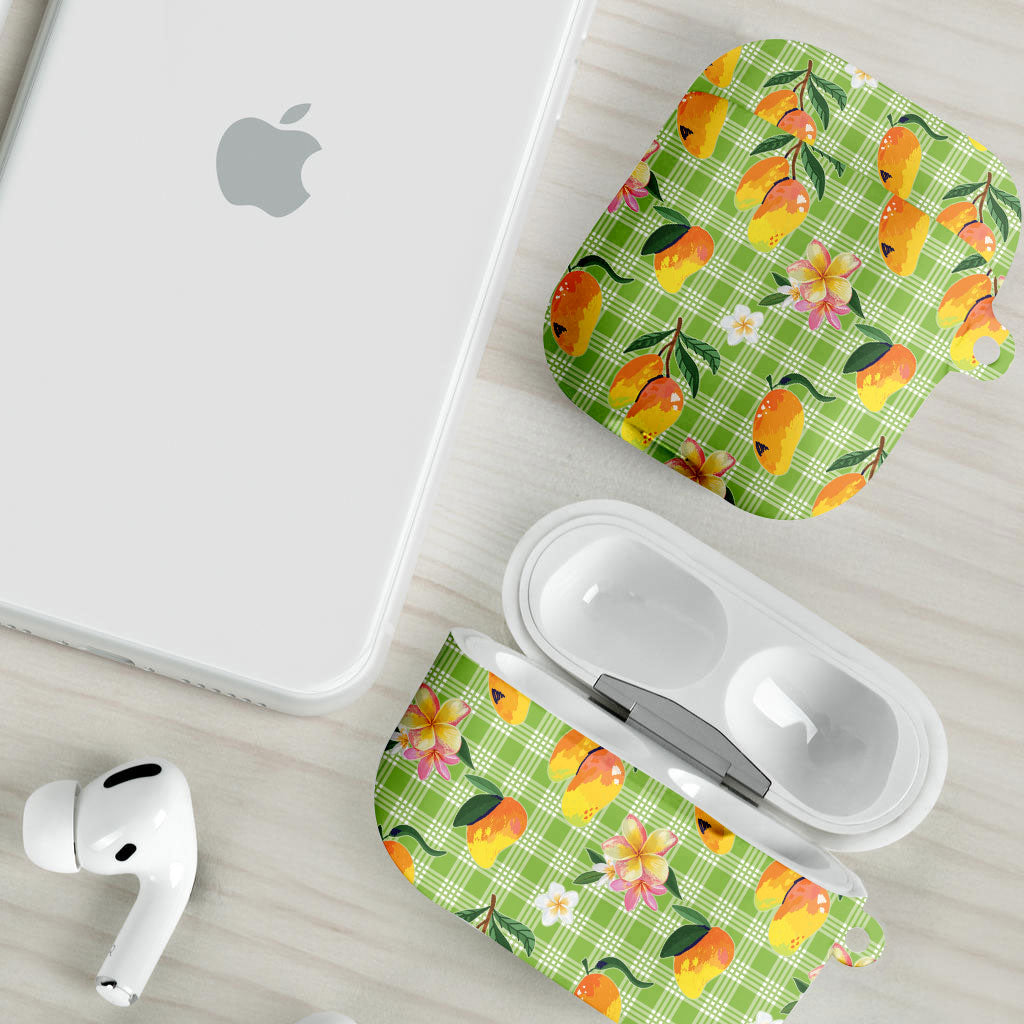 Aloha Hawaii Palaka Print Mango Plumeria AirPods Case Cool Mint LT7 - Polynesian Pride