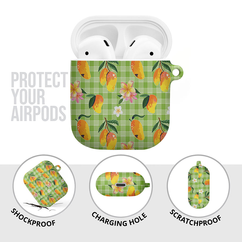 Aloha Hawaii Palaka Print Mango Plumeria AirPods Case Cool Mint LT7 - Polynesian Pride