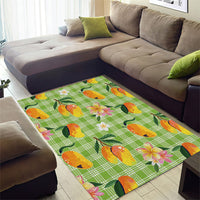 Aloha Hawaii Palaka Print Mango Plumeria Area Rug Cool Mint LT7 - Polynesian Pride
