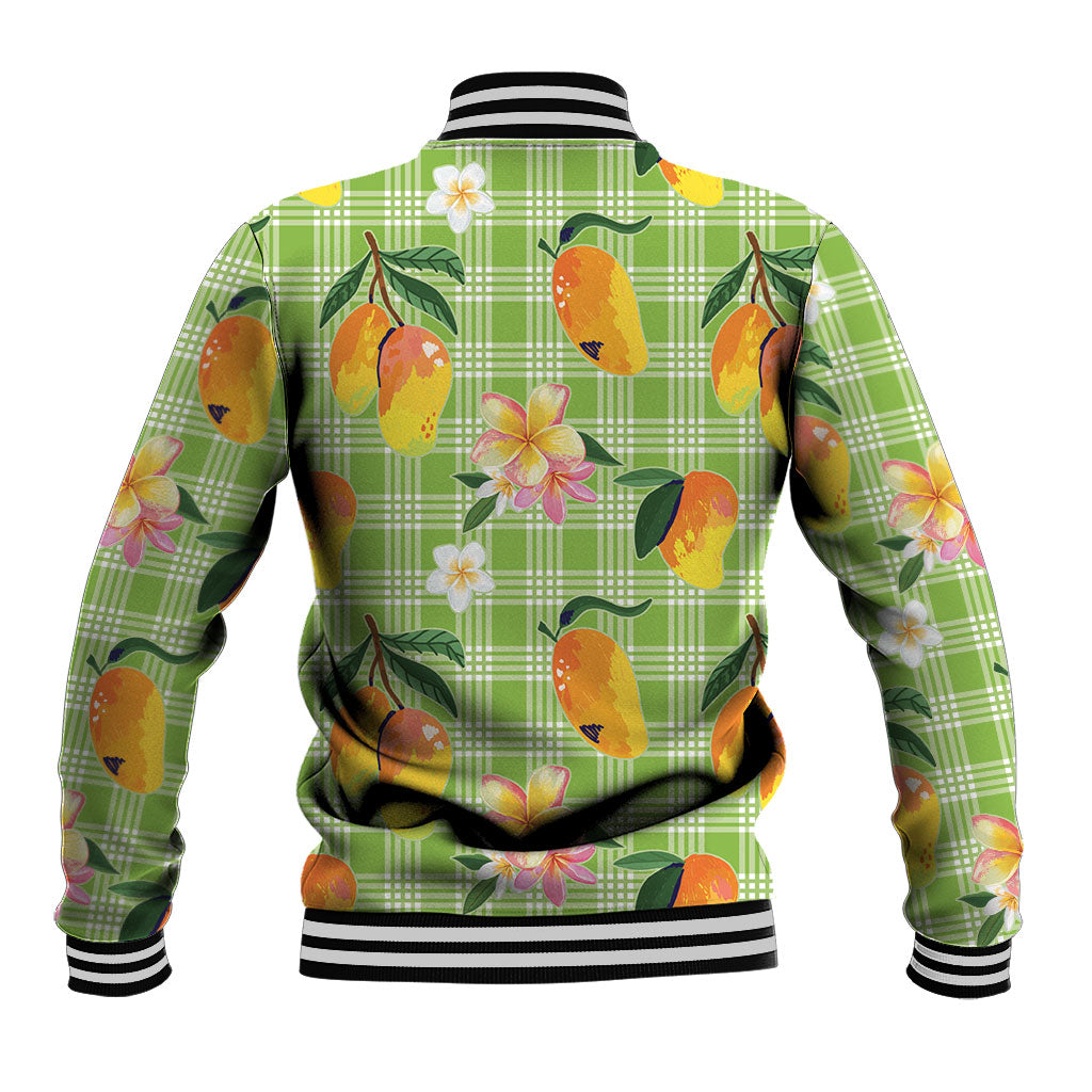 Aloha Hawaii Palaka Print Mango Plumeria Baseball Jacket Cool Mint LT7 - Polynesian Pride