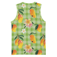 Aloha Hawaii Palaka Print Mango Plumeria Basketball Jersey Cool Mint LT7 - Polynesian Pride