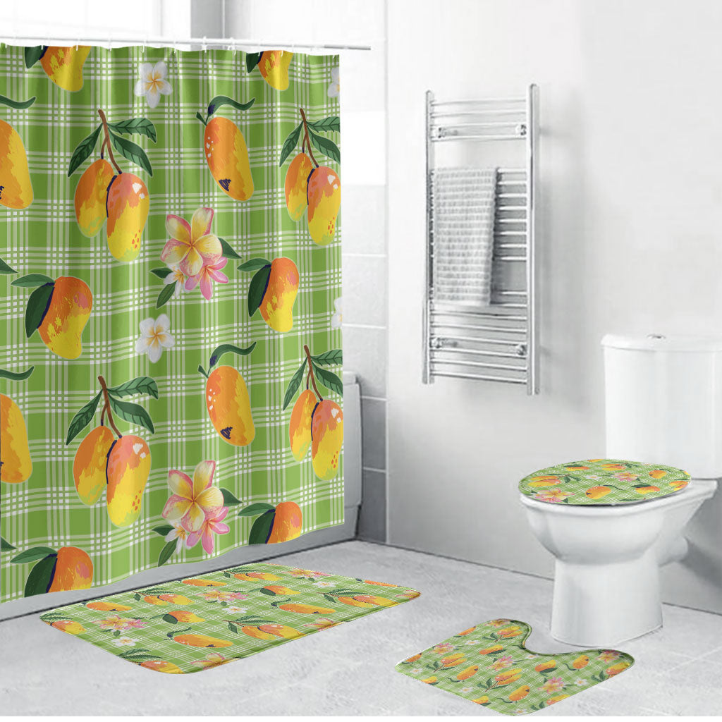 Aloha Hawaii Palaka Print Mango Plumeria Bathroom Set Cool Mint LT7 Bathroom Set (4 pcs) Mint - Polynesian Pride