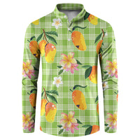 Aloha Hawaii Palaka Print Mango Plumeria Button Sweatshirt Cool Mint LT7 Mint - Polynesian Pride