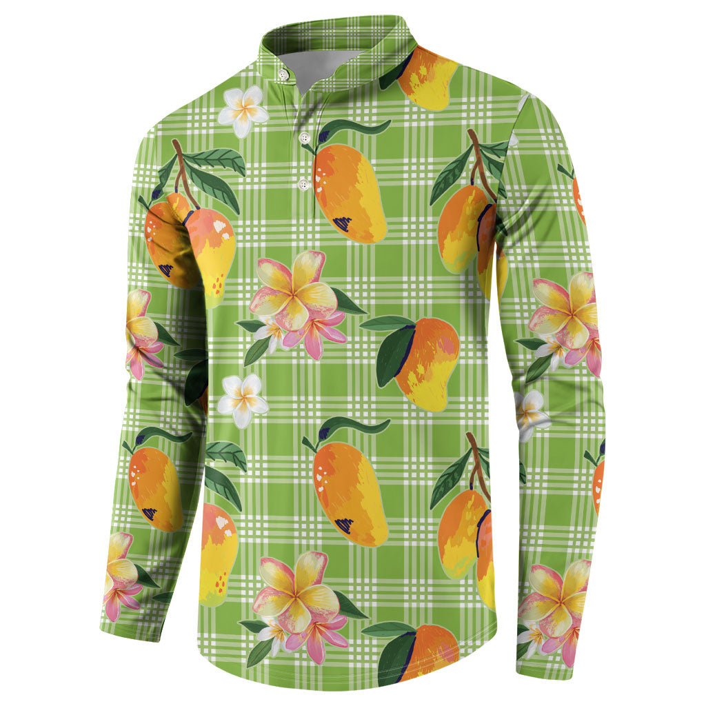 Aloha Hawaii Palaka Print Mango Plumeria Button Sweatshirt Cool Mint LT7 - Polynesian Pride