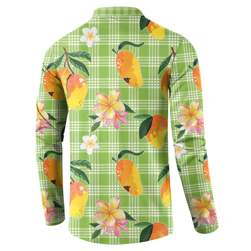 Aloha Hawaii Palaka Print Mango Plumeria Button Sweatshirt Cool Mint LT7 - Polynesian Pride