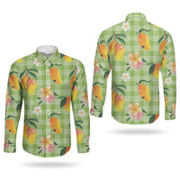 Aloha Hawaii Palaka Print Mango Plumeria Couples Matching Summer Maxi Dress and Long Sleeve Button Shirt Cool Mint LT7 - Polynesian Pride