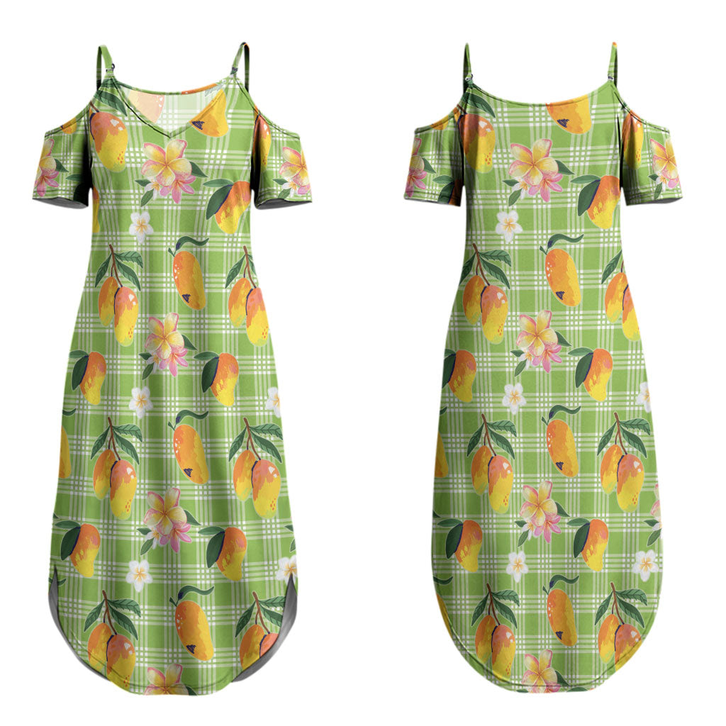 Aloha Hawaii Palaka Print Mango Plumeria Couples Matching Summer Maxi Dress and Long Sleeve Button Shirt Cool Mint LT7 - Polynesian Pride