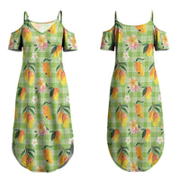 Aloha Hawaii Palaka Print Mango Plumeria Couples Matching Summer Maxi Dress and Long Sleeve Button Shirt Cool Mint LT7 - Polynesian Pride