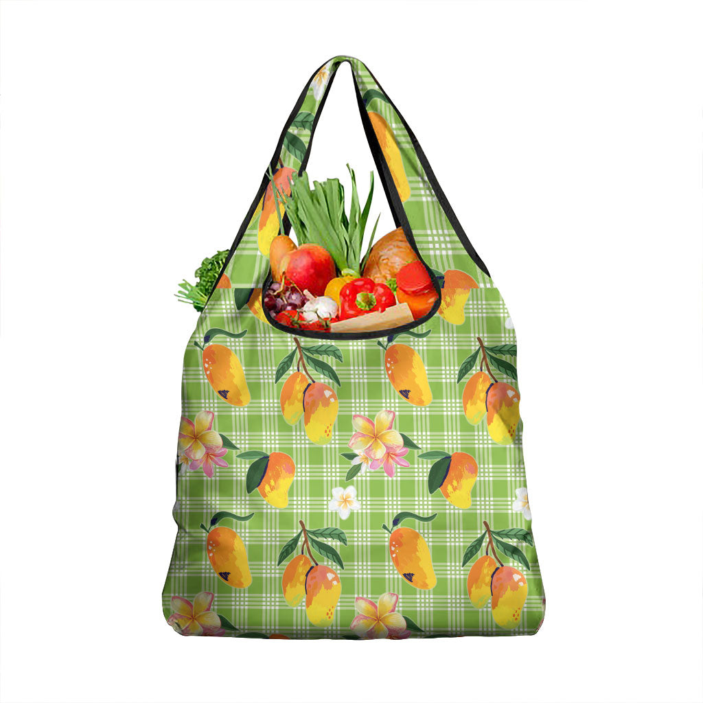 Aloha Hawaii Palaka Print Mango Plumeria Grocery Bag Cool Mint LT7 1-pack One Size Mint - Polynesian Pride