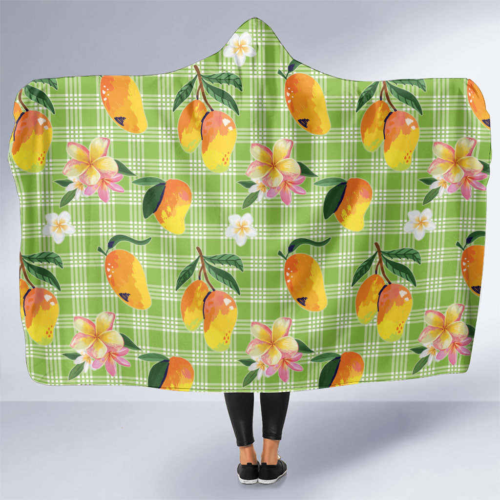 Aloha Hawaii Palaka Print Mango Plumeria Hooded Blanket Cool Mint LT7 One Size Mint - Polynesian Pride