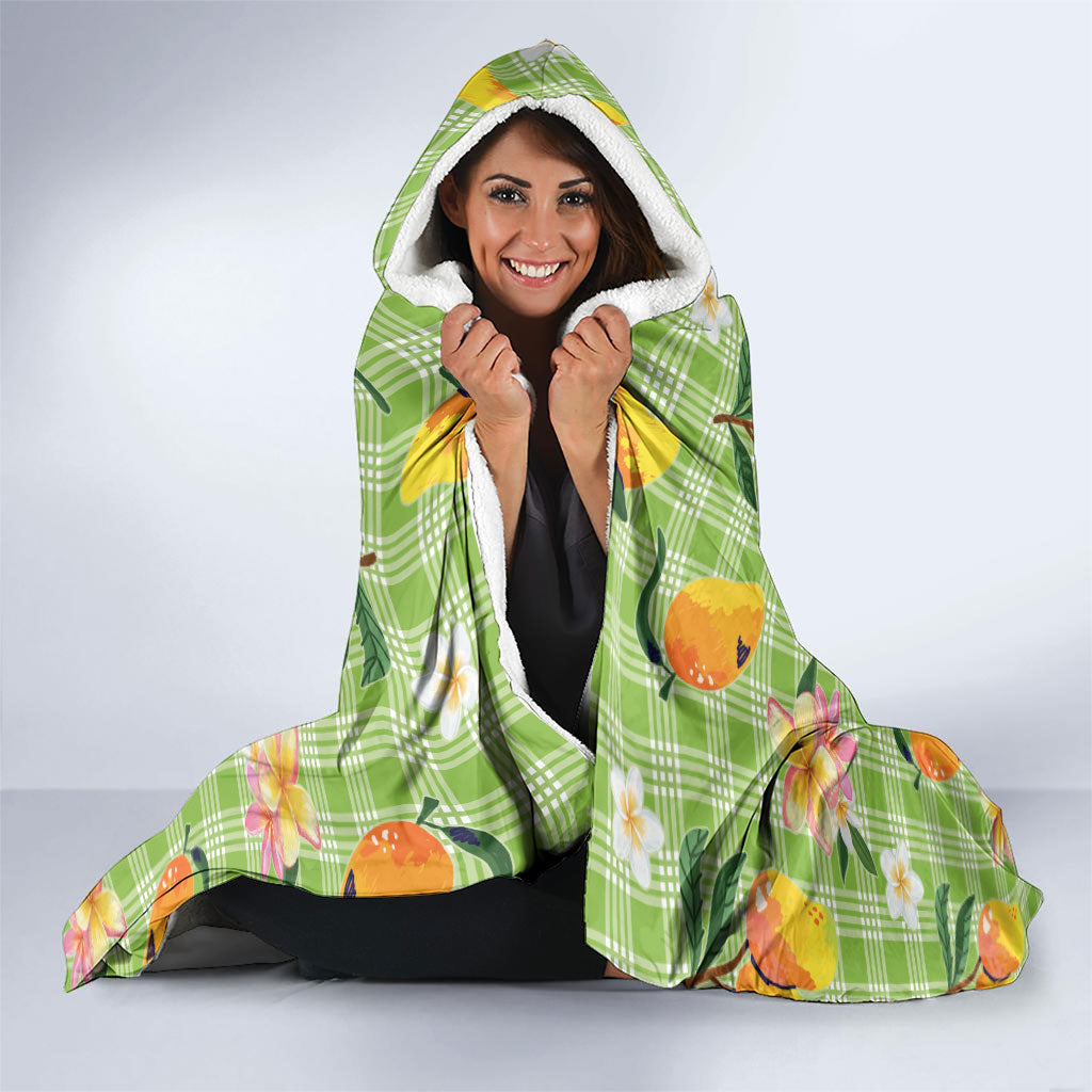 Aloha Hawaii Palaka Print Mango Plumeria Hooded Blanket Cool Mint LT7 - Polynesian Pride