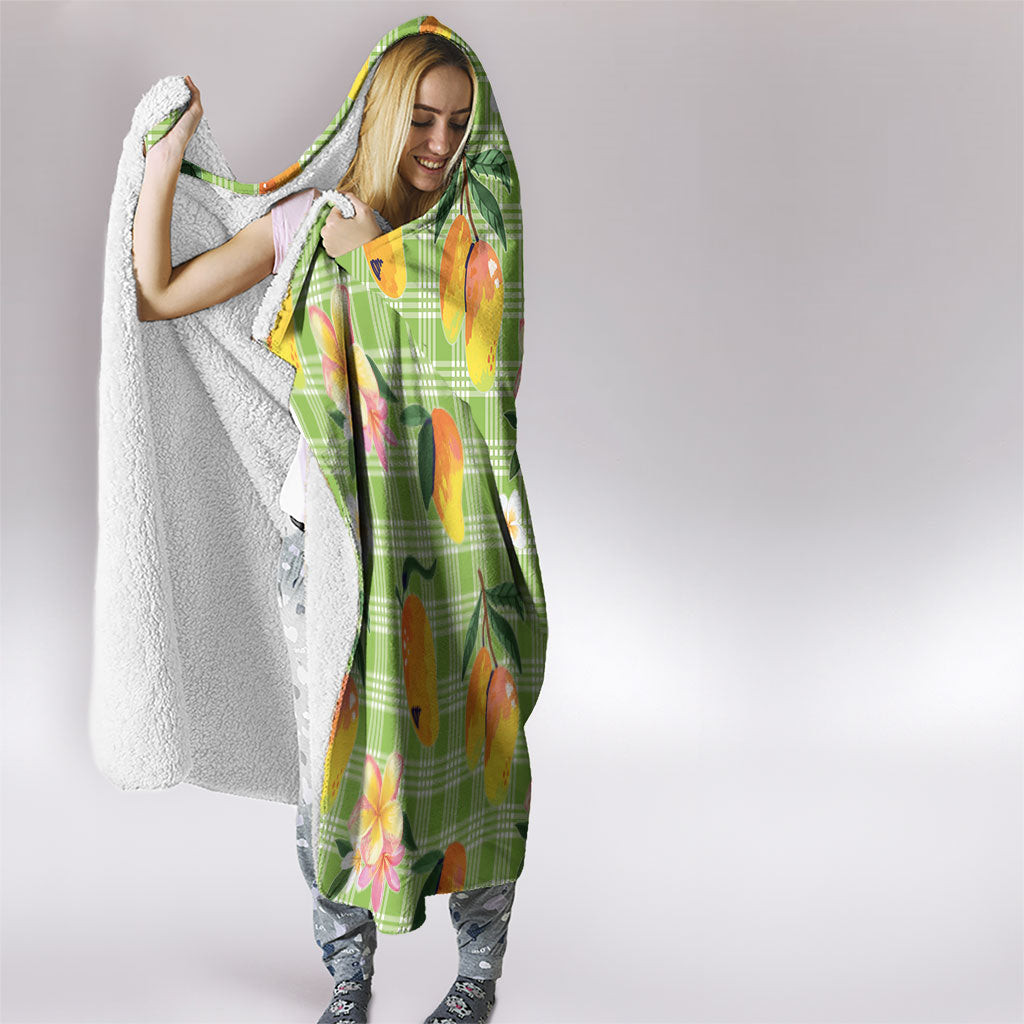 Aloha Hawaii Palaka Print Mango Plumeria Hooded Blanket Cool Mint LT7 - Polynesian Pride