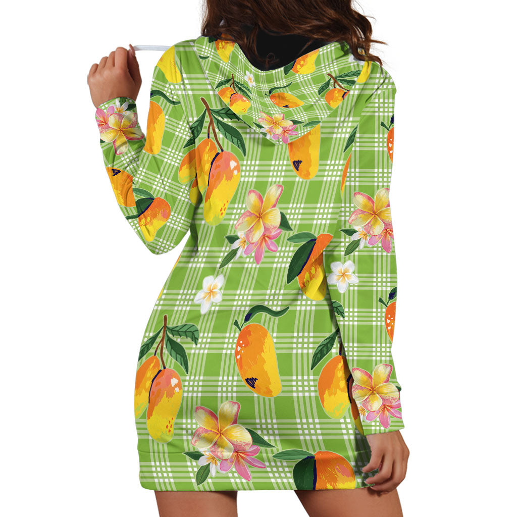 Aloha Hawaii Palaka Print Mango Plumeria Hoodie Dress Cool Mint LT7 - Polynesian Pride
