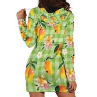 Aloha Hawaii Palaka Print Mango Plumeria Hoodie Dress Cool Mint LT7 - Polynesian Pride