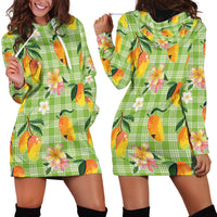 Aloha Hawaii Palaka Print Mango Plumeria Hoodie Dress Cool Mint LT7 - Polynesian Pride