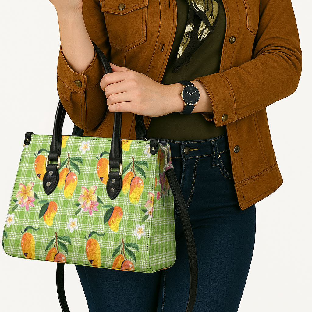 Aloha Hawaii Palaka Print Mango Plumeria Leather Bag Cool Mint LT7 - Polynesian Pride