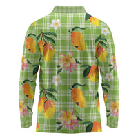 Aloha Hawaii Palaka Print Mango Plumeria Long Sleeve Polo Shirt Cool Mint LT7 - Polynesian Pride
