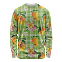 Aloha Hawaii Palaka Print Mango Plumeria Long Sleeve Shirt Cool Mint LT7 Unisex Mint - Polynesian Pride