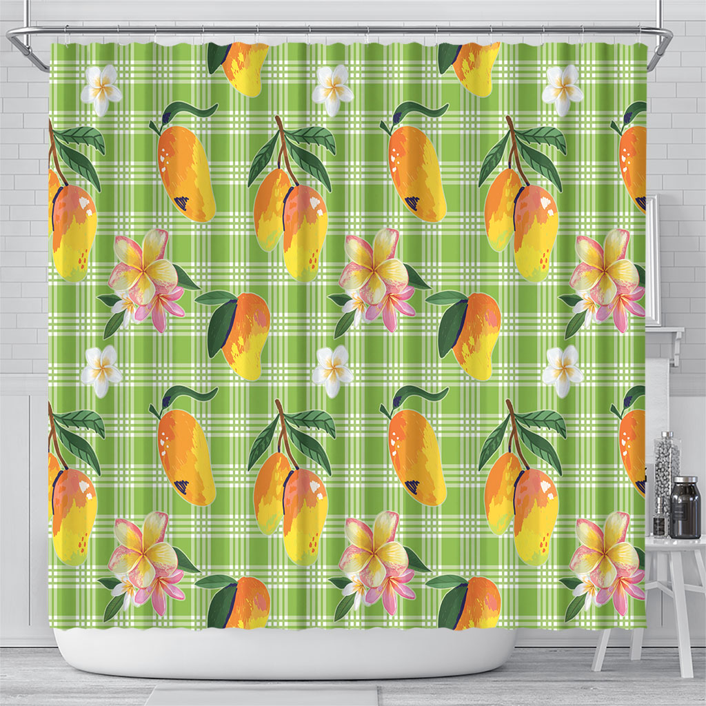 Aloha Hawaii Palaka Print Mango Plumeria Shower Curtain Cool Mint LT7 - Polynesian Pride