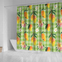 Aloha Hawaii Palaka Print Mango Plumeria Shower Curtain Cool Mint LT7 - Polynesian Pride
