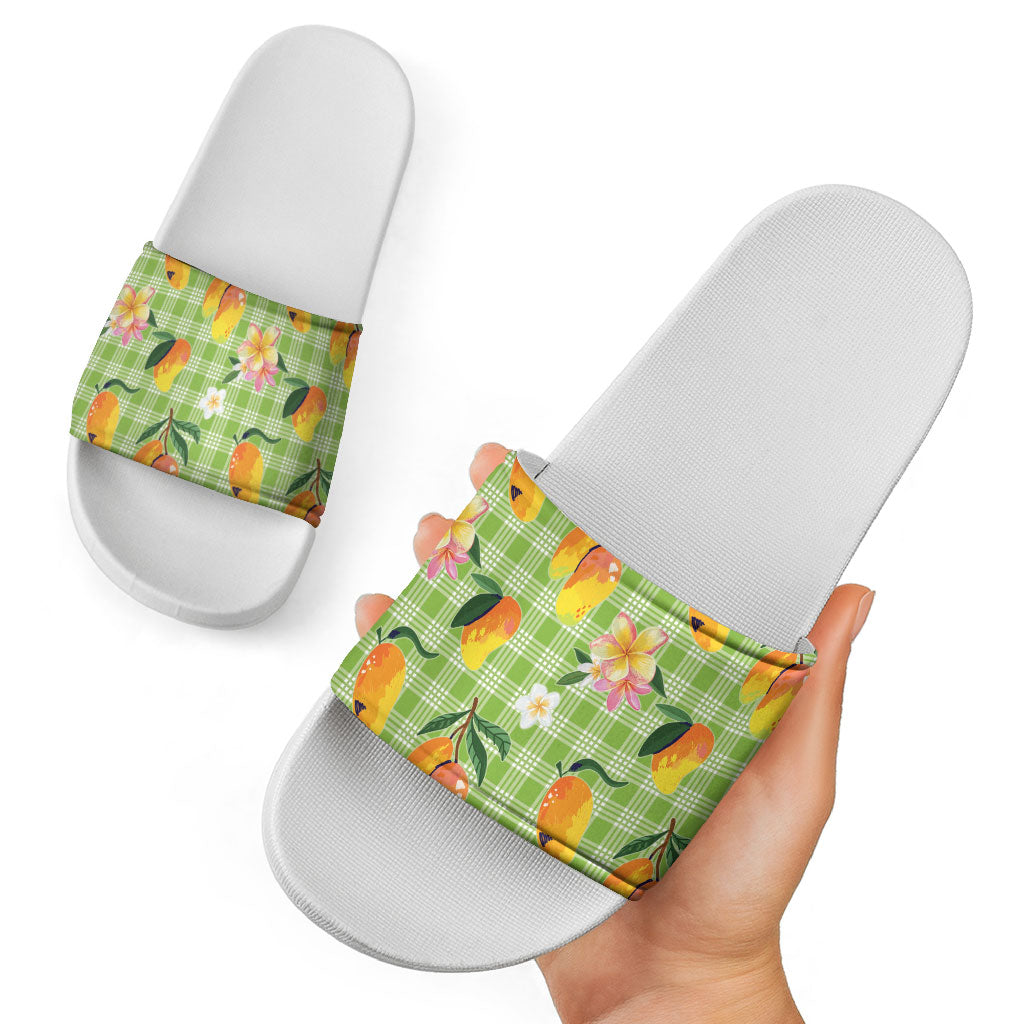 Aloha Hawaii Palaka Print Mango Plumeria Slide Sandals Cool Mint LT7 - Polynesian Pride