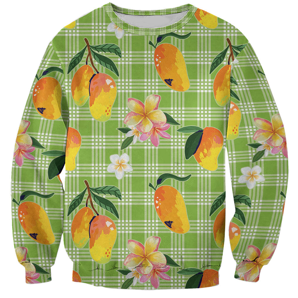 Aloha Hawaii Palaka Print Mango Plumeria Sweatshirt Cool Mint LT7 Unisex Mint - Polynesian Pride