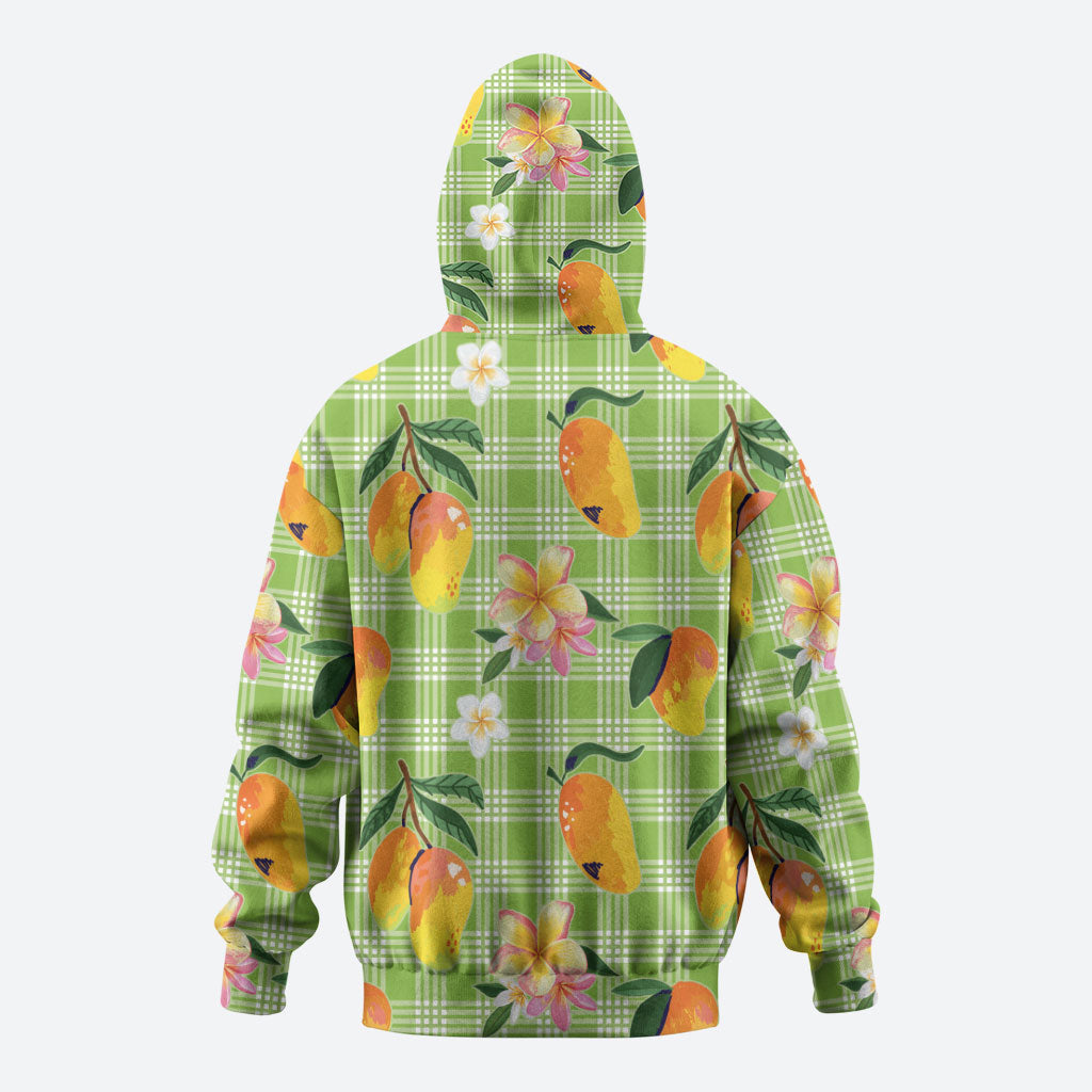 Aloha Hawaii Palaka Print Mango Plumeria Zip Hoodie Cool Mint LT7 - Polynesian Pride