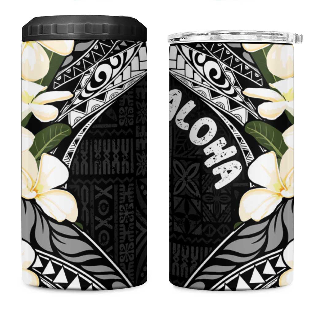 Aloha Hawaii Festive 4 in 1 Can Cooler Tumbler Frangipani Lace Classic LT7 One Size: 16 oz Black - Polynesian Pride