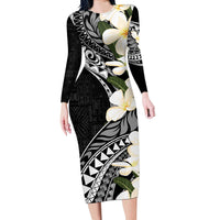 Aloha Hawaii Festive Long Sleeve Bodycon Dress Frangipani Lace Classic LT7 Long Dress Black - Polynesian Pride