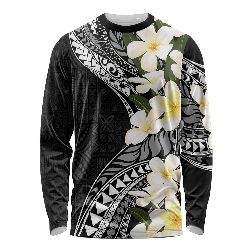 Aloha Hawaii Festive Long Sleeve Shirt Frangipani Lace Classic LT7 Unisex Black - Polynesian Pride