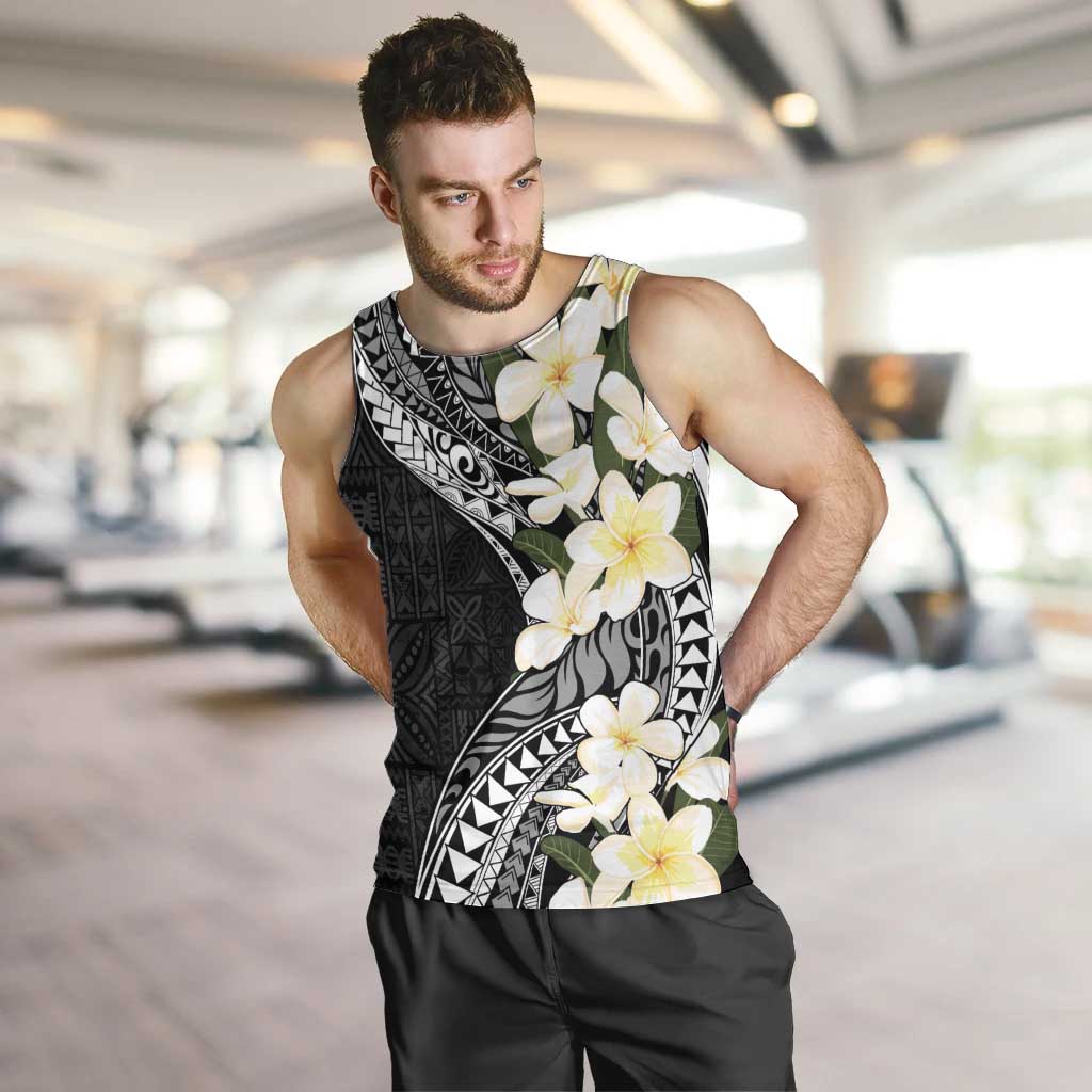 Aloha Hawaii Festive Men Tank Top Frangipani Lace Classic LT7 Black - Polynesian Pride