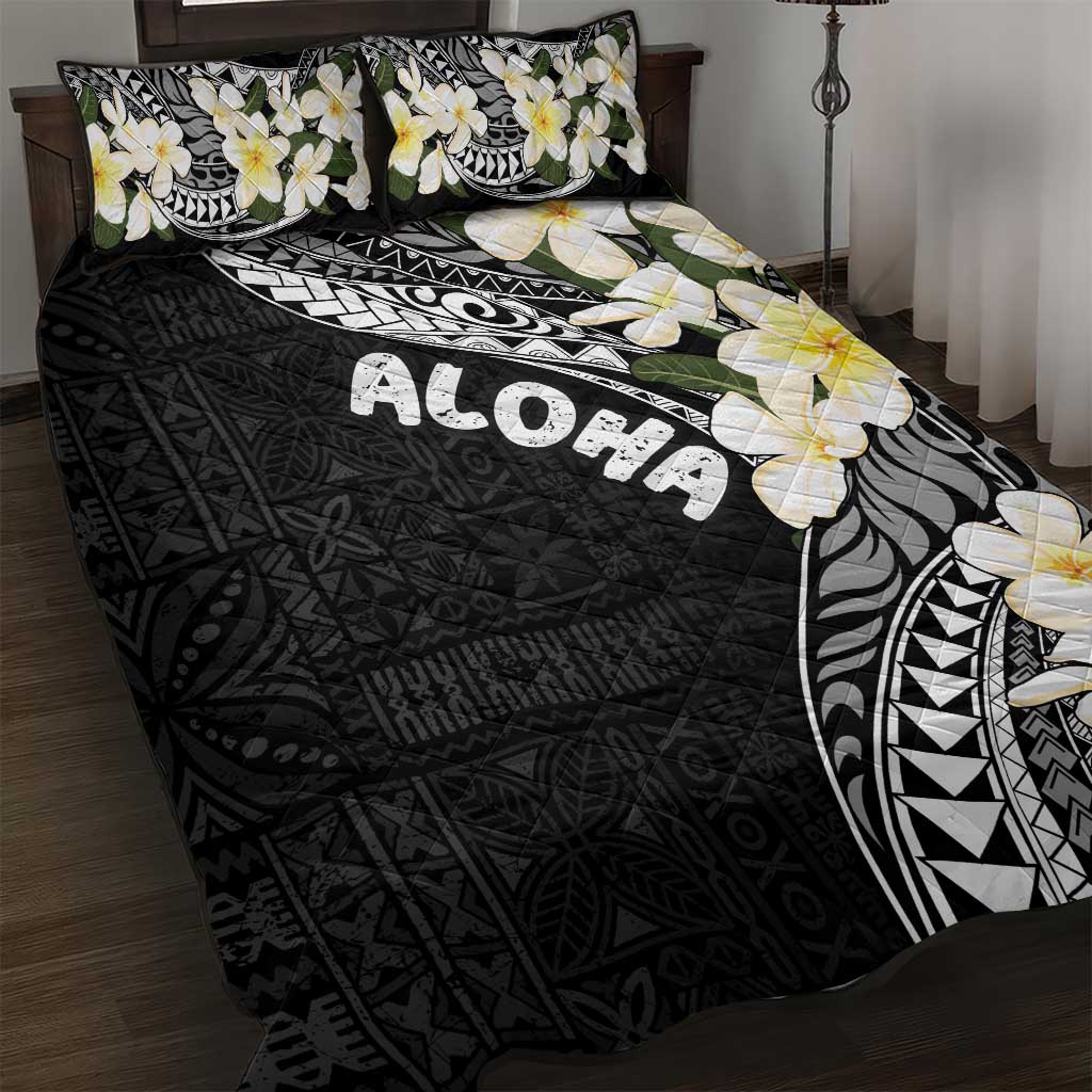 Aloha Hawaii Festive Quilt Bed Set Frangipani Lace Classic LT7 Black - Polynesian Pride