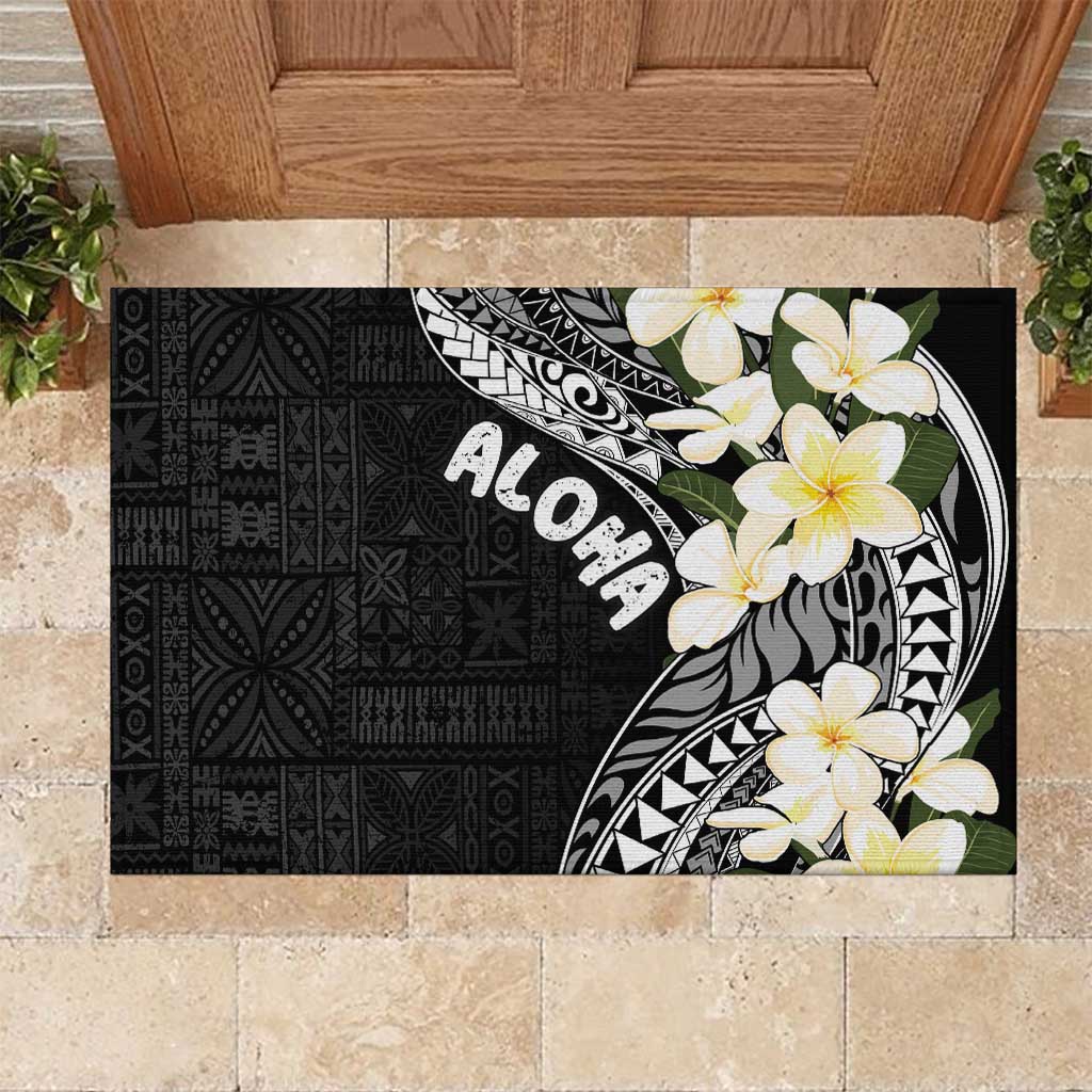 Aloha Hawaii Festive Rubber Doormat Frangipani Lace Classic LT7 Black - Polynesian Pride
