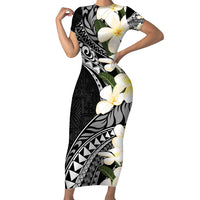 Aloha Hawaii Festive Short Sleeve Bodycon Dress Frangipani Lace Classic LT7 Long Dress Black - Polynesian Pride