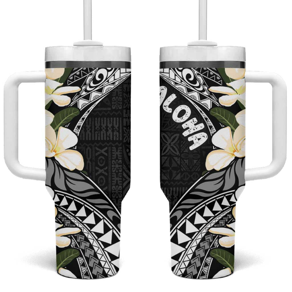 Aloha Hawaii Festive Tumbler With Handle Frangipani Lace Classic LT7 One Size: 40 oz Black - Polynesian Pride
