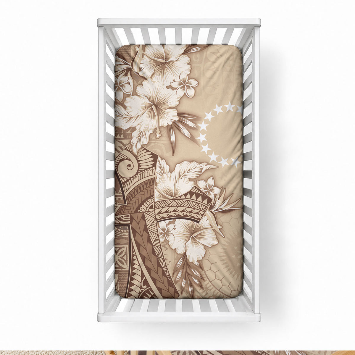 Kia Orana Cook Islands Tapa Floral With Cross Baby Bed Cover Beige LT7 28 × 52 in Beige - Polynesian Pride