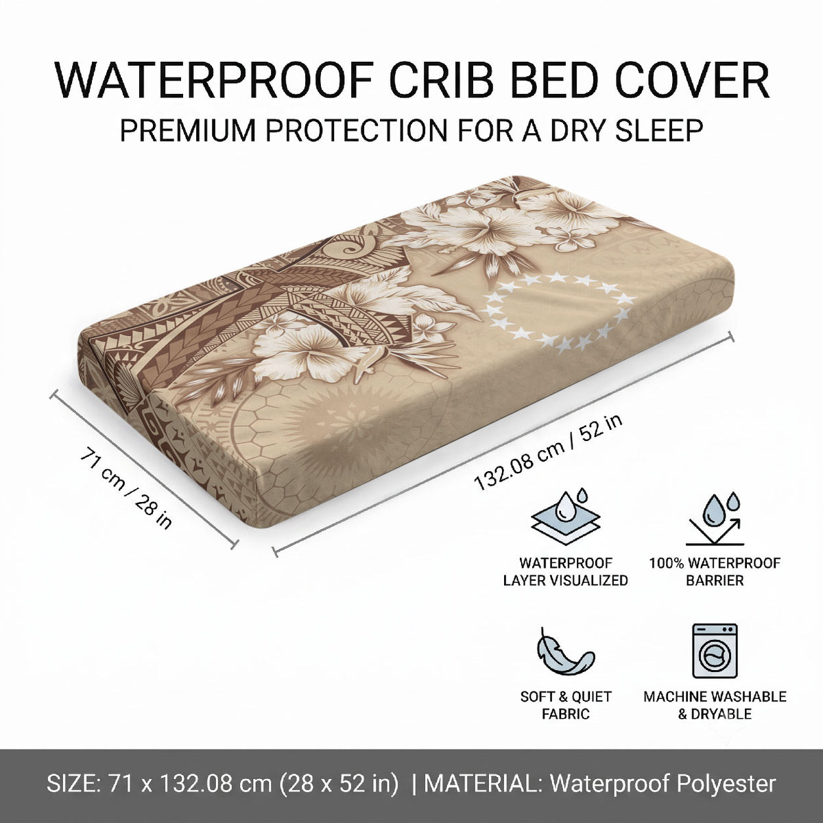 Kia Orana Cook Islands Tapa Floral With Cross Baby Bed Cover Beige LT7 - Polynesian Pride