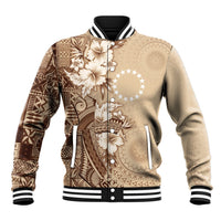 Kia Orana Cook Islands Tapa Floral With Cross Baseball Jacket Beige LT7 Unisex Beige - Polynesian Pride