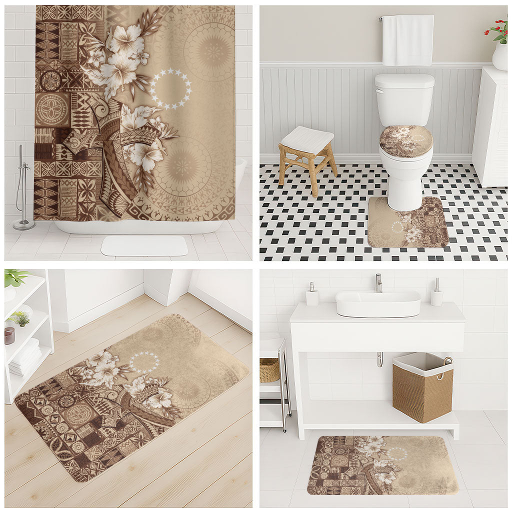 Kia Orana Cook Islands Tapa Floral With Cross Bathroom Set Beige LT7 - Polynesian Pride