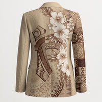 Kia Orana Cook Islands Tapa Floral With Cross Blazer Beige LT7 - Polynesian Pride